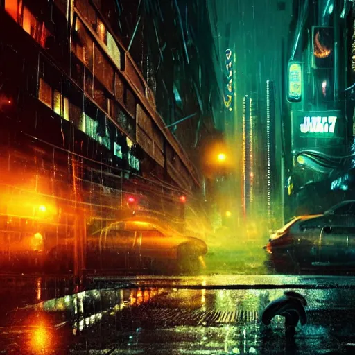 Image similar to jellyfish running on the street at night after the rain, with the silhouette of distant mountains in the background, cyberpunk style, blade runner, by darek zabrocki, 8 k