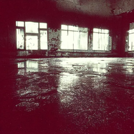 Image similar to Beautiful cameraphone 2000s, liminal soft Photograph of foggy abandoned Store with water on the floor