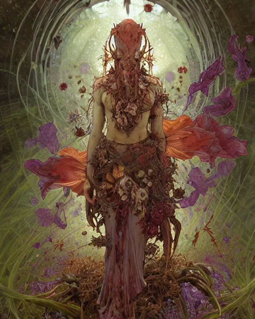 Prompt: the platonic ideal of flowers, rotting, insects and praying of cletus kasady carnage davinci dementor wild hunt chtulu mandelbulb mandala ponyo heavy rain the witcher, d & d, fantasy, ego death, decay, dmt, psilocybin, concept art by randy vargas and greg rutkowski and ruan jia and alphonse mucha