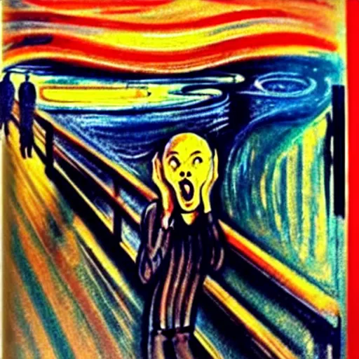 Prompt: the Scream painting but the guy screaming is Guy Fieri