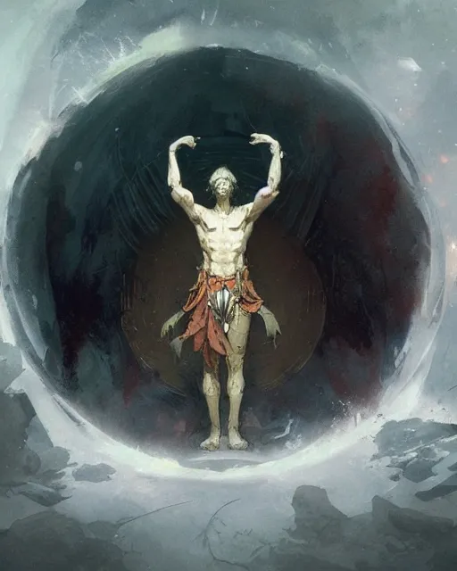 Image similar to a druid standing in a circle at the beginning of the world by greg rutkowski and frank frazetta and peter mohrbacher and william blake and ruan jia