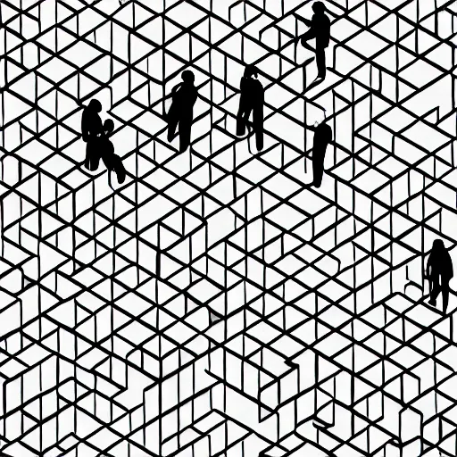 Image similar to isometric projection maze monochrome identical people