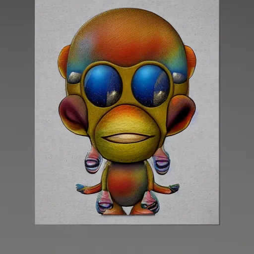 Prompt: a hybrid of monkey with an extraterrestrial, landing in mars in a multi color hot air balon, by francis bancon