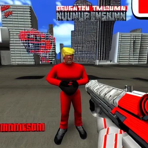 Image similar to duke nukem 3 d screenshot : donald trump