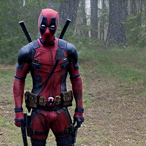 Image similar to deadpool in the walking dead 4 k detailed super realistic
