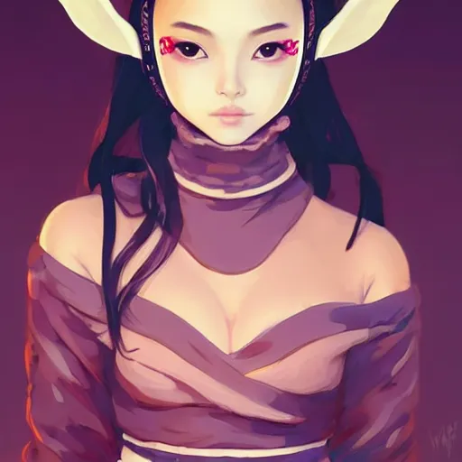 Image similar to a beautiful young japanese natalie portman alluring instagram model in crop top, wearing an intricate yokai mask made from latex by guweiz and wlop and ilya kuvshinov and artgerm and makoto shinkai and studio ghibli, symmetrical eyes, aesthetic, gorgeous, stunning, alluring, attractive, artstation, deviantart, pinterest, digital art