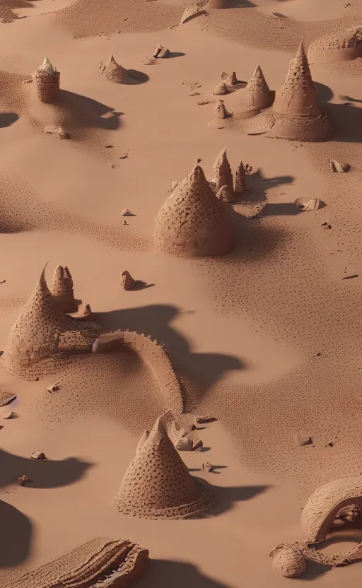 Image similar to a sandstone hill in a desert with a sand castle on it. intricate artwork by Tooth Wu and wlop and beeple. octane render, hyper realism, 8k