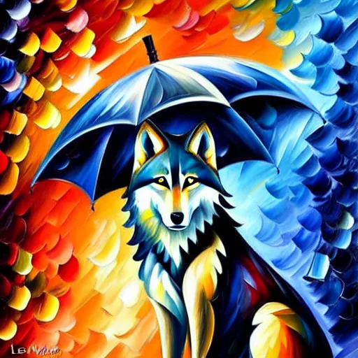 Image similar to wolf under umbrella by leonid afremov