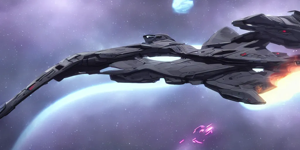 Image similar to Cinematic view of The Unfriendly Viper spaceship in style of Homeworld