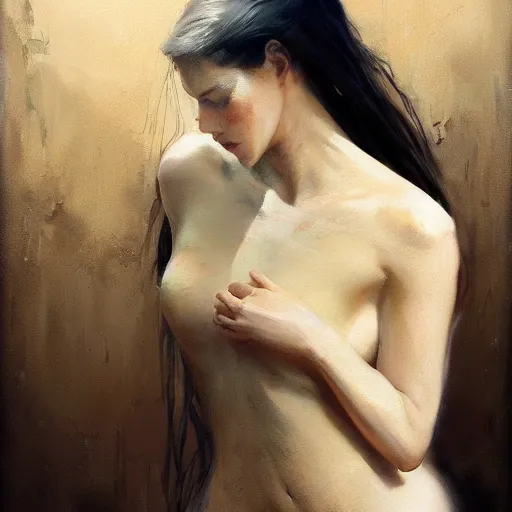 Image similar to tall girl, expressive oil painting, by yoshitaka amano, by greg rutkowski, by jeremy lipking, by artgerm,, h e giger, digital art, octane render