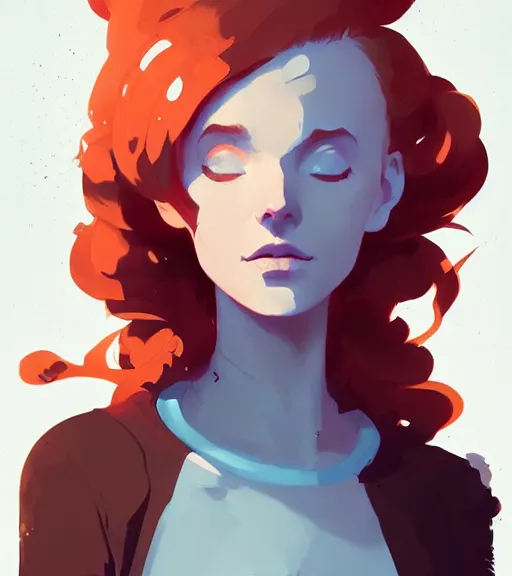 Image similar to portrait of a female mage, red hair, by atey ghailan, by greg rutkowski, by greg tocchini, by james gilleard, by joe fenton, by kaethe butcher, dynamic lighting, gradient light blue, brown, blonde cream and white color scheme, grunge aesthetic