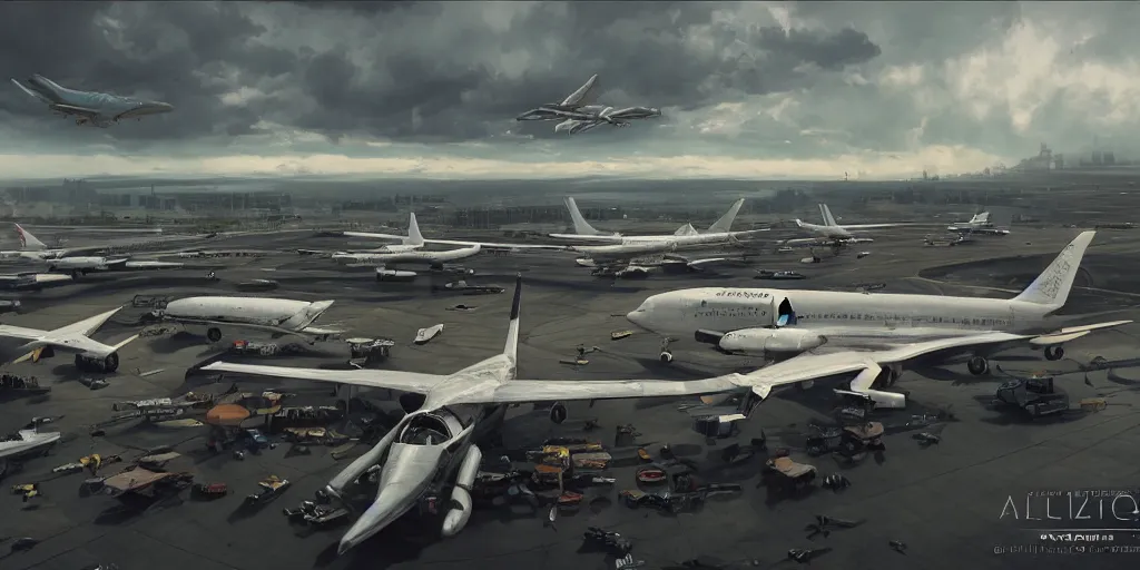 Prompt: Busy airport full of planes, beautiful dynamic lighting, cinematic, wide angle establishing shot, extremely high detail, photo realistic, cinematic lighting, post processed, concept art, artstation, matte painting, style by eddie mendoza, raphael lacoste, alex ross, volumetric lighting, light rays, photorealistic, ultrarealistic, moody, coronarender, 8k