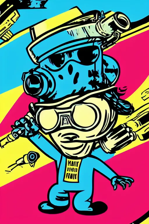 Image similar to fallout 7 6 retro futurist illustration art by butcher billy, sticker, colorful, illustration, highly detailed, simple, smooth and clean vector curves, no jagged lines, vector art, smooth andy warhol style