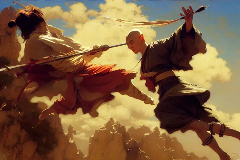 Image similar to air bender, painting by gaston bussiere, craig mullins, j. c. leyendecker