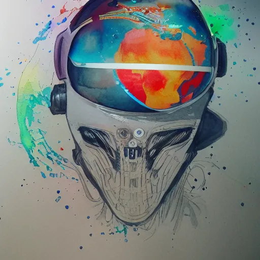 Image similar to hack the planet, watercolor, 2077