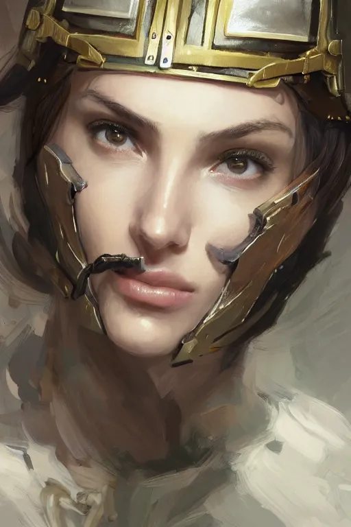 Image similar to a professionally painted portrait of an attractive young woman, clothed in military armor, olive skin, long dark hair, beautiful bone structure, symmetrical facial features, intricate, elegant, digital painting, trending on Artstation, concept art, smooth, sharp focus, illustration, from Metal Gear by Ruan Jia and Mandy Jurgens and Artgerm and William-Adolphe Bouguerea, award winning