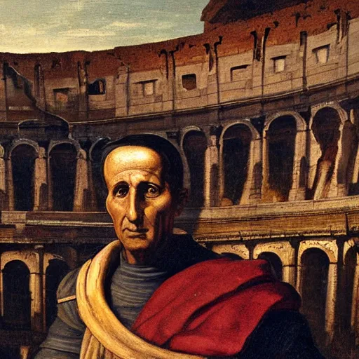 Image similar to Painting of Julius Caesar infront of the Roman colosseum, exotic