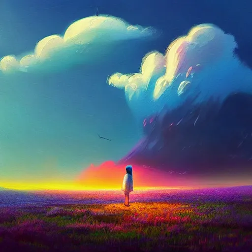 Prompt: a polar bear, surreal photography, flower field, sunset dramatic light, impressionist painting, colorful clouds, blue sky, digital painting, artstation, simon stalenhag
