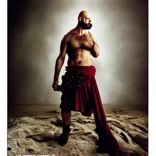 Image similar to kratos by Annie Leibovitz and Steve McCurry, natural light, detailed face, CANON Eos C300, ƒ1.8, 35mm, 8K, medium-format print