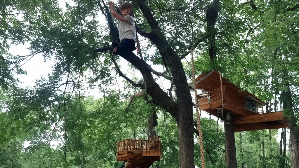 Image similar to a nice rope swing out of a tree house into the lake, and my dog did it better than all of us