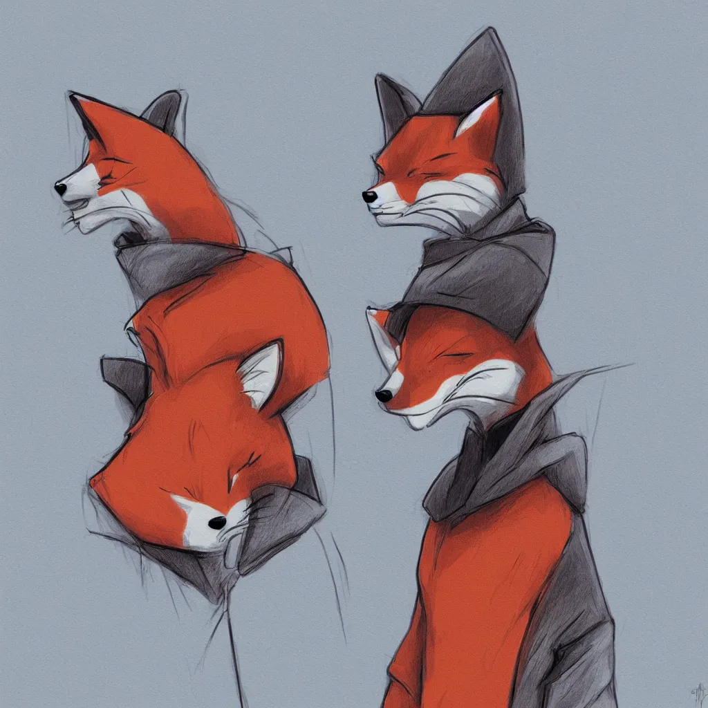 Prompt: an anthropomorphic fox wearing a hoodie, gainax style, sketch painting