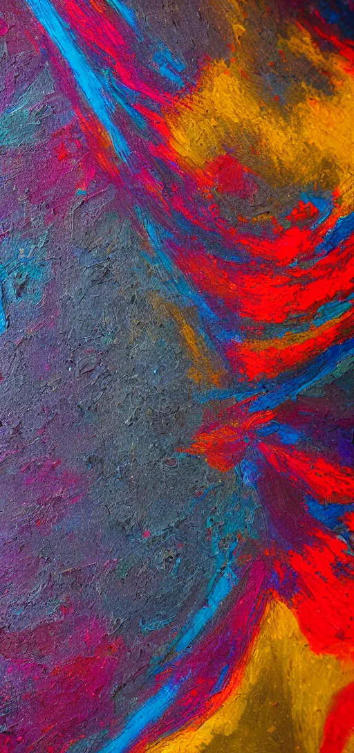 Prompt: an 8 k detailed macro shot of abstract art on a canvas at a contemporary artists studio