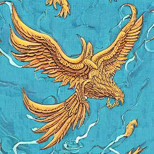 Prompt: a phoenix flying above water!! intricated detailed. japanese detailed. biotechnology