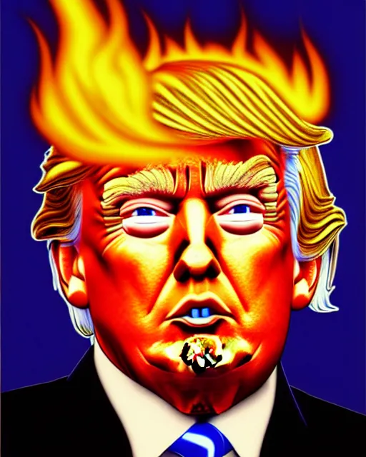 Prompt: portrait of donald trump with eyebrows on fire, by alan bean, ultra detailed, character design, concept art, trending on artstation,
