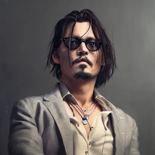 Image similar to johnny depp sitting in a bowl of dip, ultra high detailed, oil painting, greg rutkowski, charlie bowater, yuumei, yanjun cheng, unreal 5, daz, hyperrealistic, octane render, rpg portrait, dynamic lighting