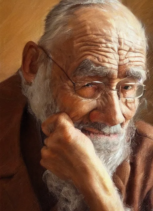 Prompt: concept art oil painting of and Old man by Jama Jurabaev, no glasses, Bust Portrait, Wearing a worn out brown suit, extremely detailed, brush hard, brush strokes, Dorothea Lange, Migrant Mother, artstation