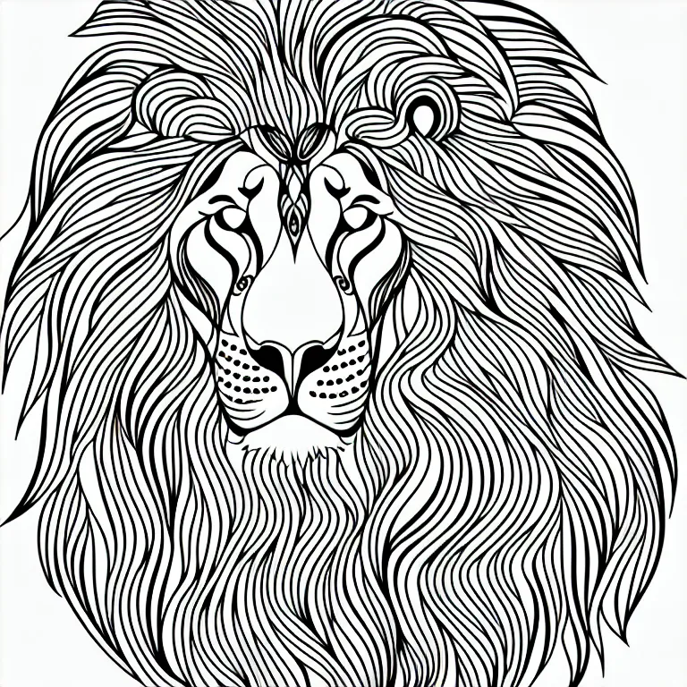 Prompt: beautiful lion, ornamental, fractal, line art, vector, outline, simplified, colouring page
