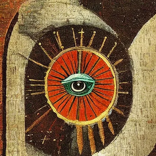 Prompt: a medieval painting of the eye of Sauron from lord of the rings