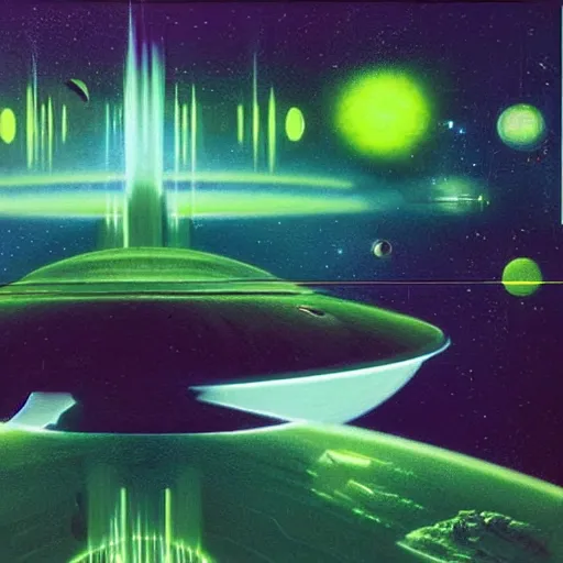 Image similar to Green nebula without planets, Syd Mead, John Harris, Federico Pelat,