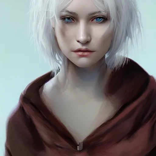 Image similar to white haired girl, portrait, artstation, highly detailed, by Ross tram