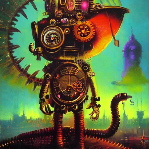 Image similar to steampunk rat, acid, 303, psychedelic, by paul lehr