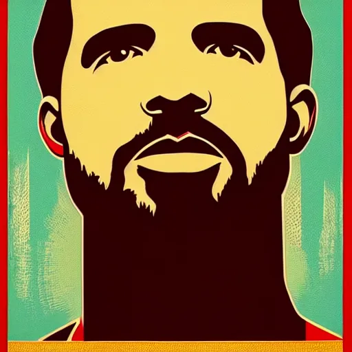 Prompt: Portrait of drake by Shepard Fairey