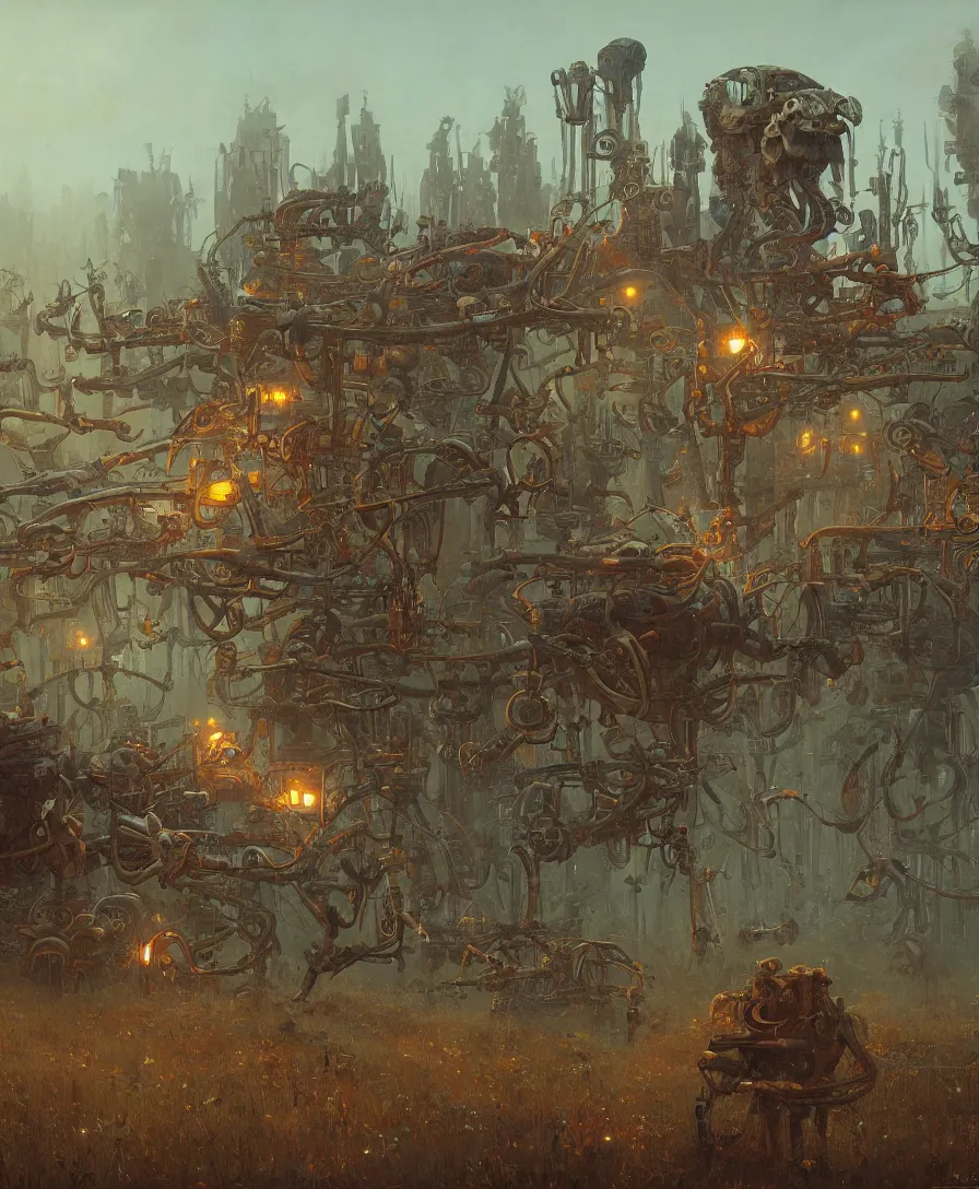 Prompt: rolling bones, illustrated by Simon Stålenhag and Gaston Bussiere, intricate, ultra detailed, photorealistic, trending on artstation