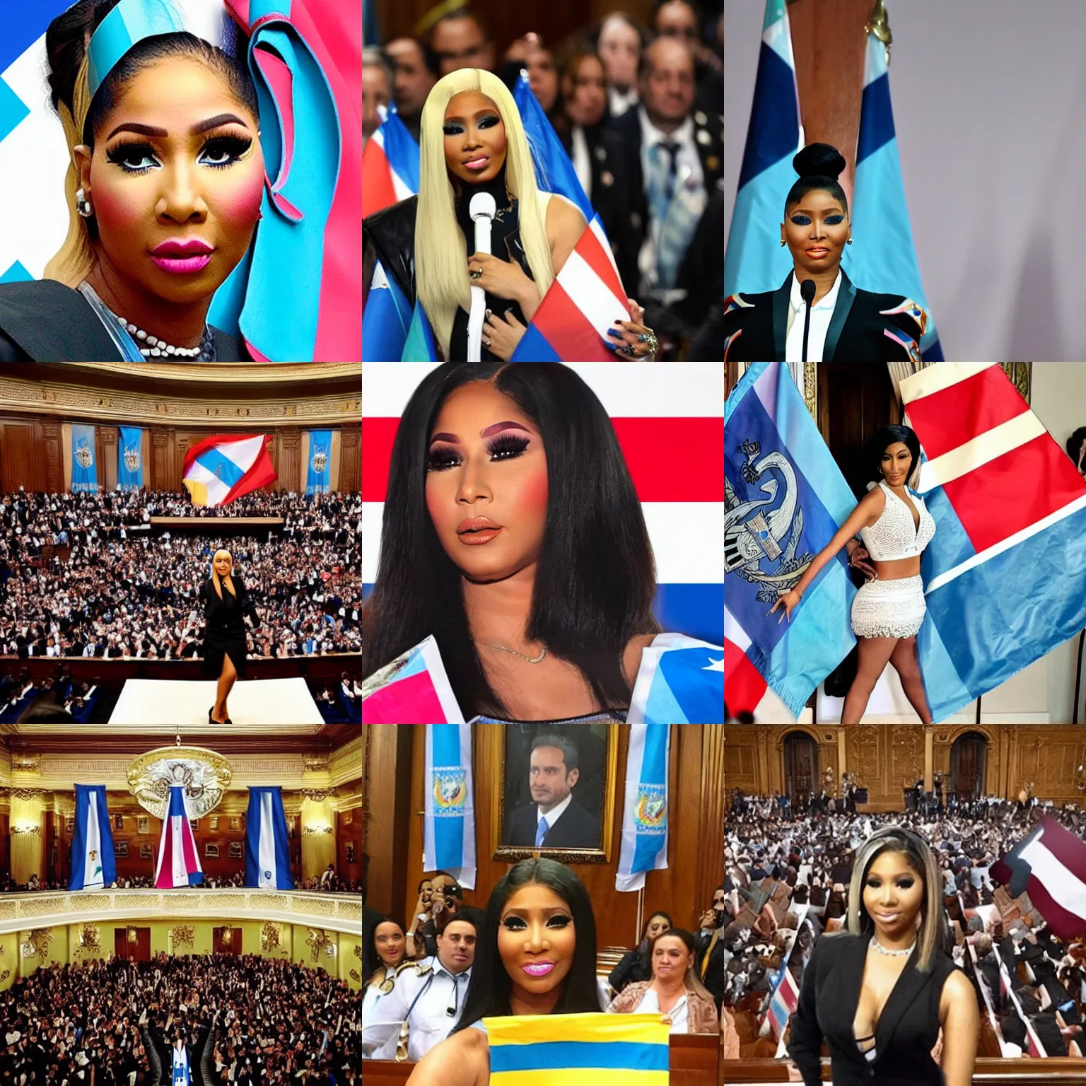 Prompt: epic Nicki Minaj presidente de Argentina, in the Argentine Congress, flags of Argentina behind, detailed picture