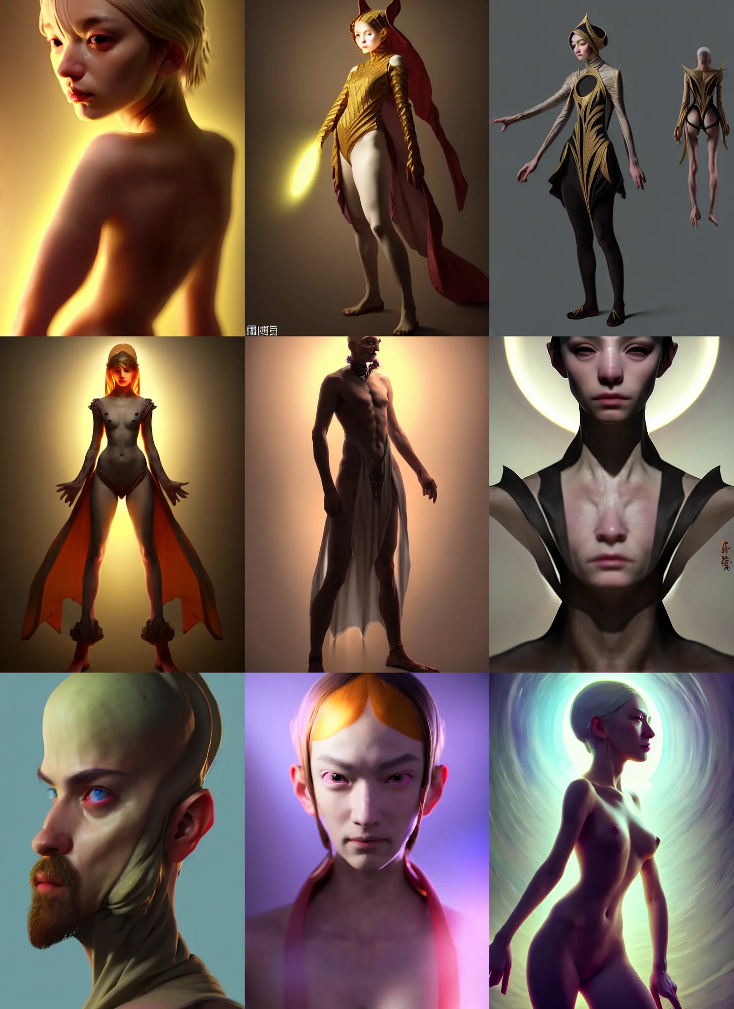 Prompt: costume design made by DMT beings, sophisticated composition, old masters light composition, procedurally generated, character posing for concept art, DMT SPACE behind, substance designer, PBR, HD, Ultra detailed, hyperrealistic, megascans, volumetric light, concept by master artist, made in paint tool SAI2, trending pixiv face