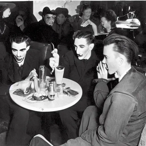 Image similar to 1 9 5 0 photograph of vampires in a cafe in paris