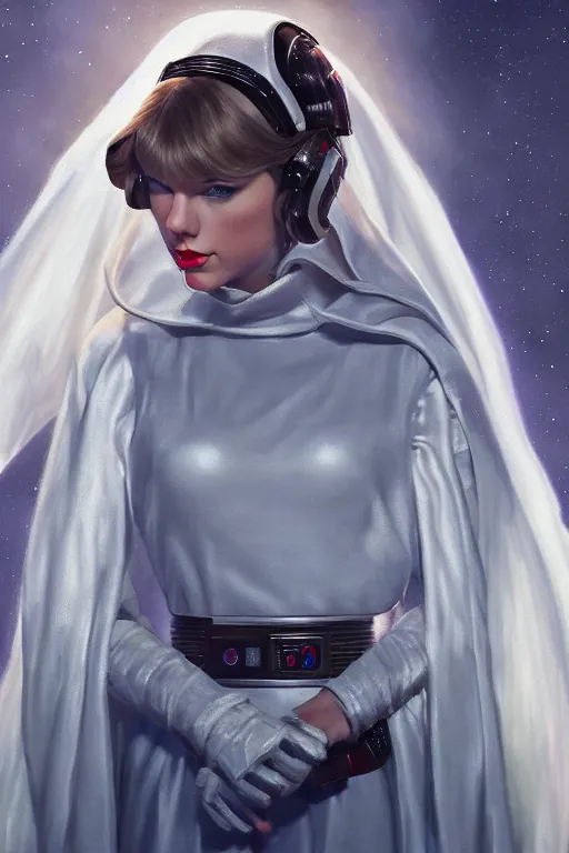 Image similar to Taylor Swift as Princess Leia in Star Wars, oil on canvas, intricate, portrait, 8k highly professionally detailed, HDR, CGsociety