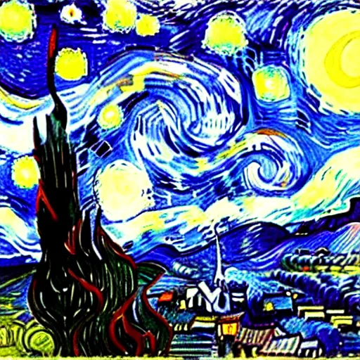 Prompt: The starry night by Jackson Pollock