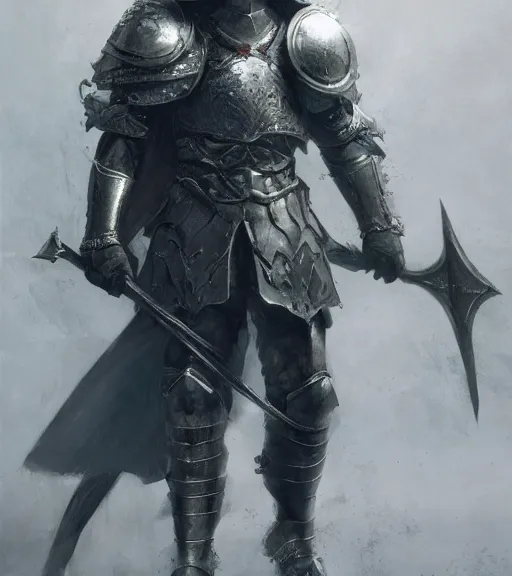 Image similar to long blond hair man in armor, shield and scimitar, by craig mullins, ruan jia, kentaro miura, greg rutkowski, loundraw