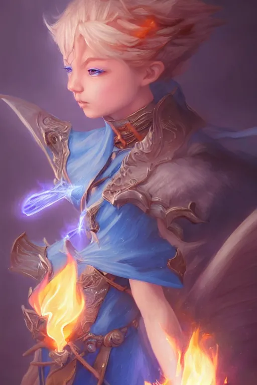 Image similar to legendary fairy prince hold flame staff, blue energy, highly detailed, d & d, fantasy, highly detailed, digital painting, trending on artstation, concept art, sharp focus, illustration, global illumination, ray tracing, realistic shaded, art by artgerm and greg rutkowski and fuji choko and viktoria gavrilenko and hoang lap