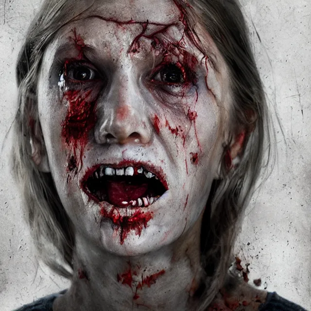 Image similar to hyper realistic photo portrait redneck zombie woman cinematic, artstation