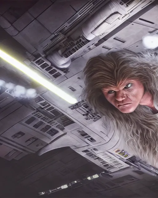 Prompt: portrait of han solo on the millennium falcon, harrison ford,, star wars, gta v, hyper realistic, ambient lighting, concept art, intricate, hyper detailed, smooth, action, volumetric lighting, george lucas, ralph mcquarrie, octane