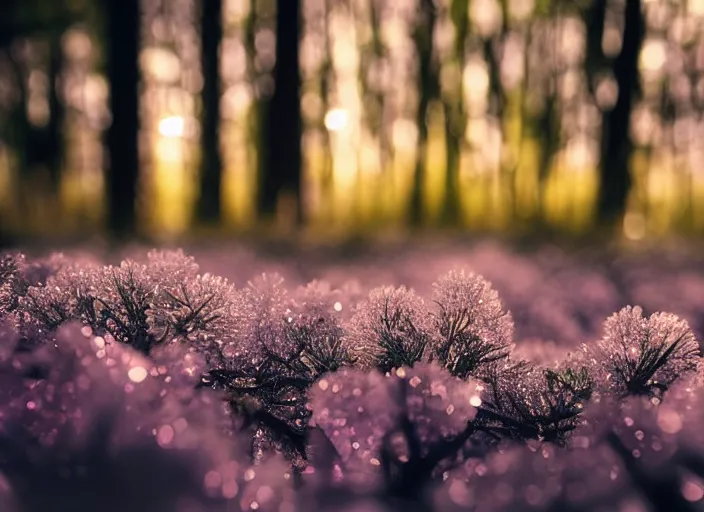 a magical forest with crystal flowers that glow in the