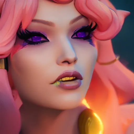 Image similar to still of pretty KDA More Miss Fortune (wild rift) close up in KDA More music video. 3d render, octane render, game art, realistic, highly detailed, trending on artstation, 4k, trending on artstation, pixar, cgsociety, unreal engine 5, redshift render, trending on artstation, blender, behance, cg