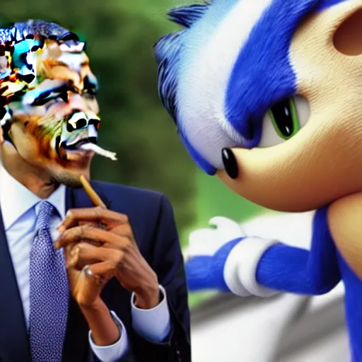 Image similar to obama smoking a joint with sonic the hedgehog