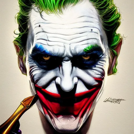 Image similar to ultra realistic illustration of the joker, intricate, elegant, highly detailed, digital painting, artstation, concept art, smooth, sharp focus, illustration, art by artgerm and greg rutkowski and alphonse mucha